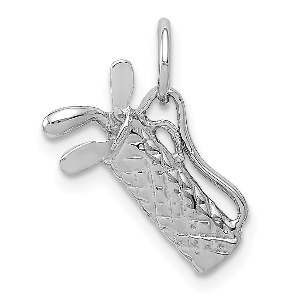 14K White Gold Solid Polished 3-D Golf Bag/Clubs Charm