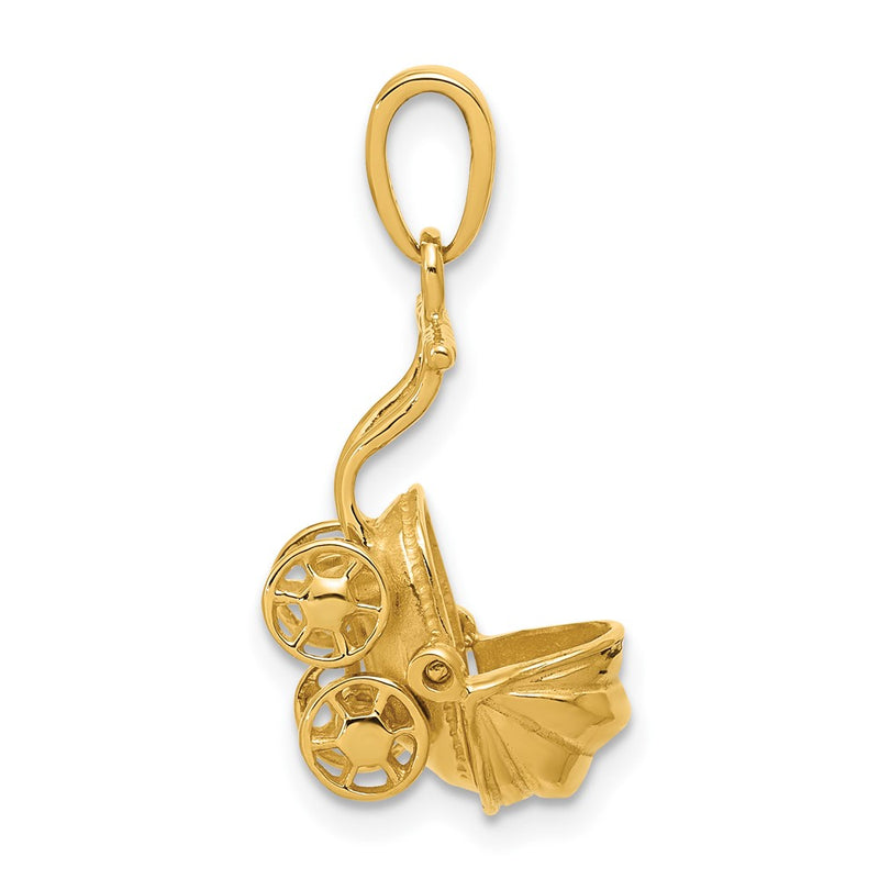 14k Yellow Gold  3D Baby Carriage Charm