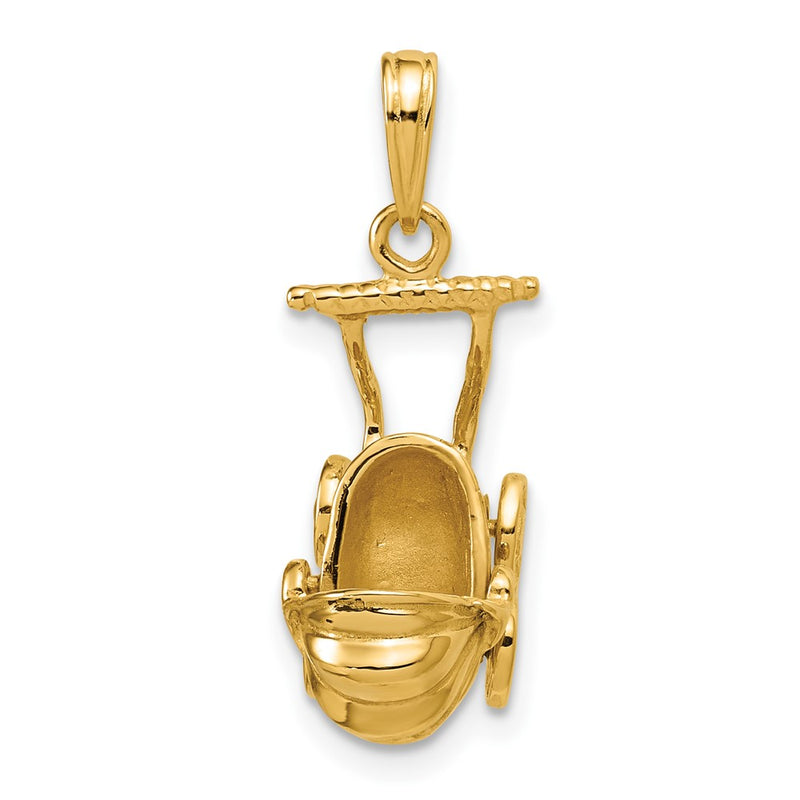 14k Yellow Gold  3D Baby Carriage Charm