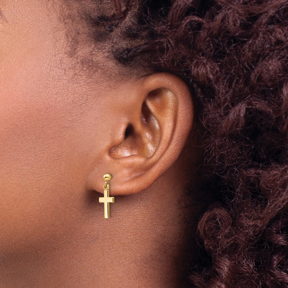 14K Yellow Gold Polished Cross Earrings