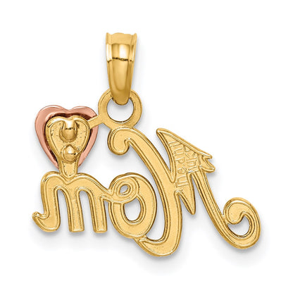 14K Two-Tone Mom W/Heart Pendant