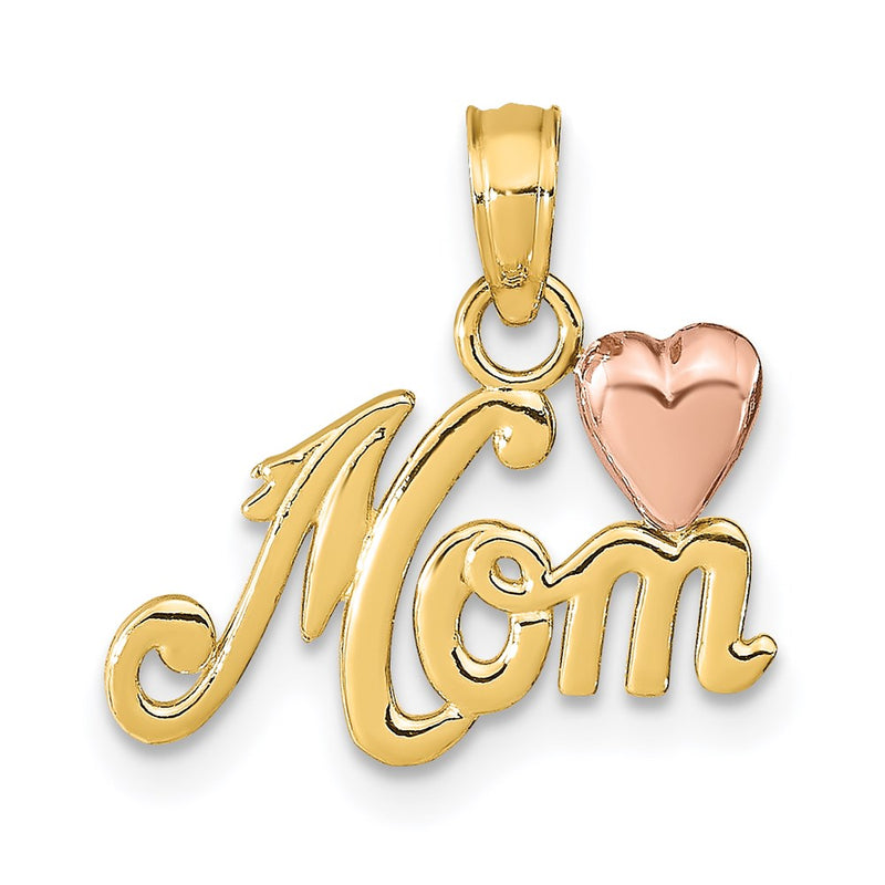 14K Two-Tone Mom W/Heart Pendant