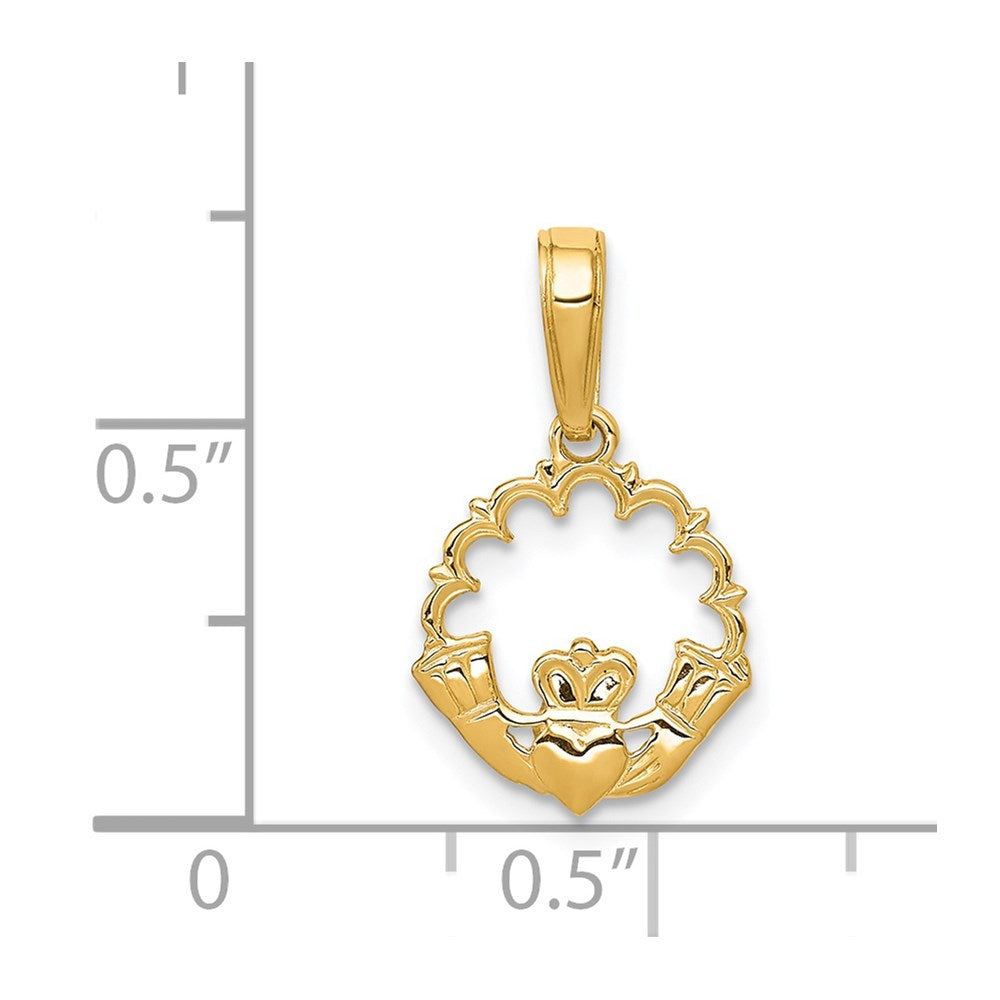 14K Yellow Gold Polished Claddagh Pendant