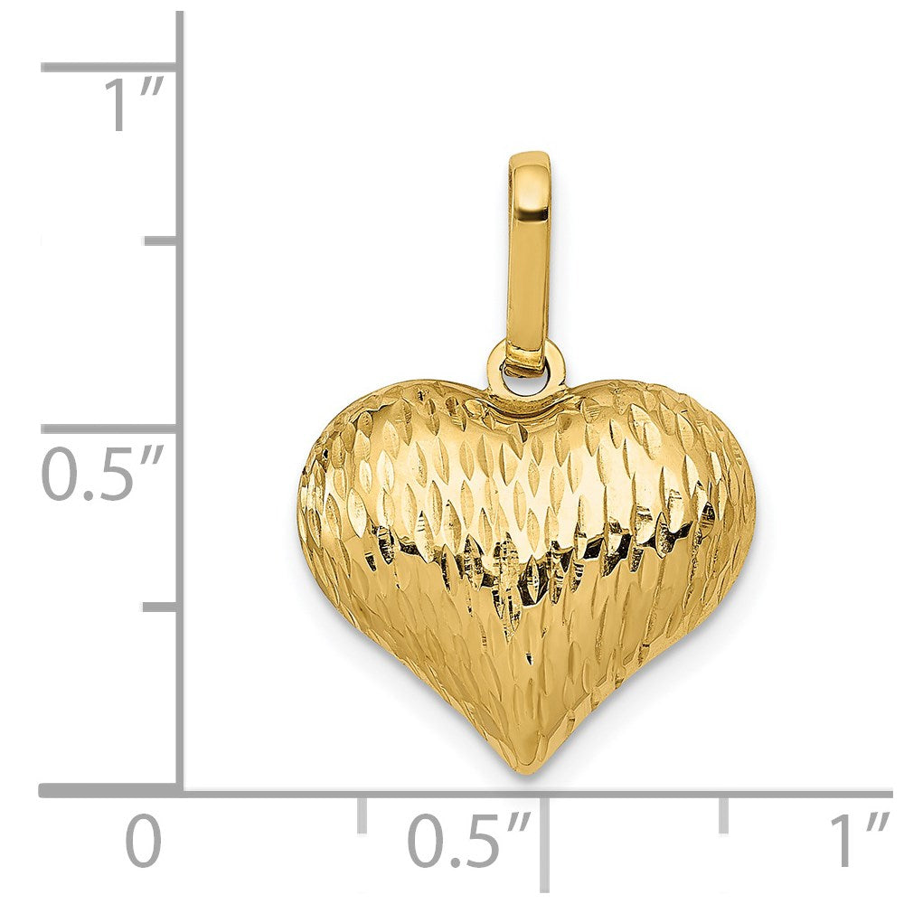 14K Yellow Gold Polished And Textured 3-D Heart Pendant