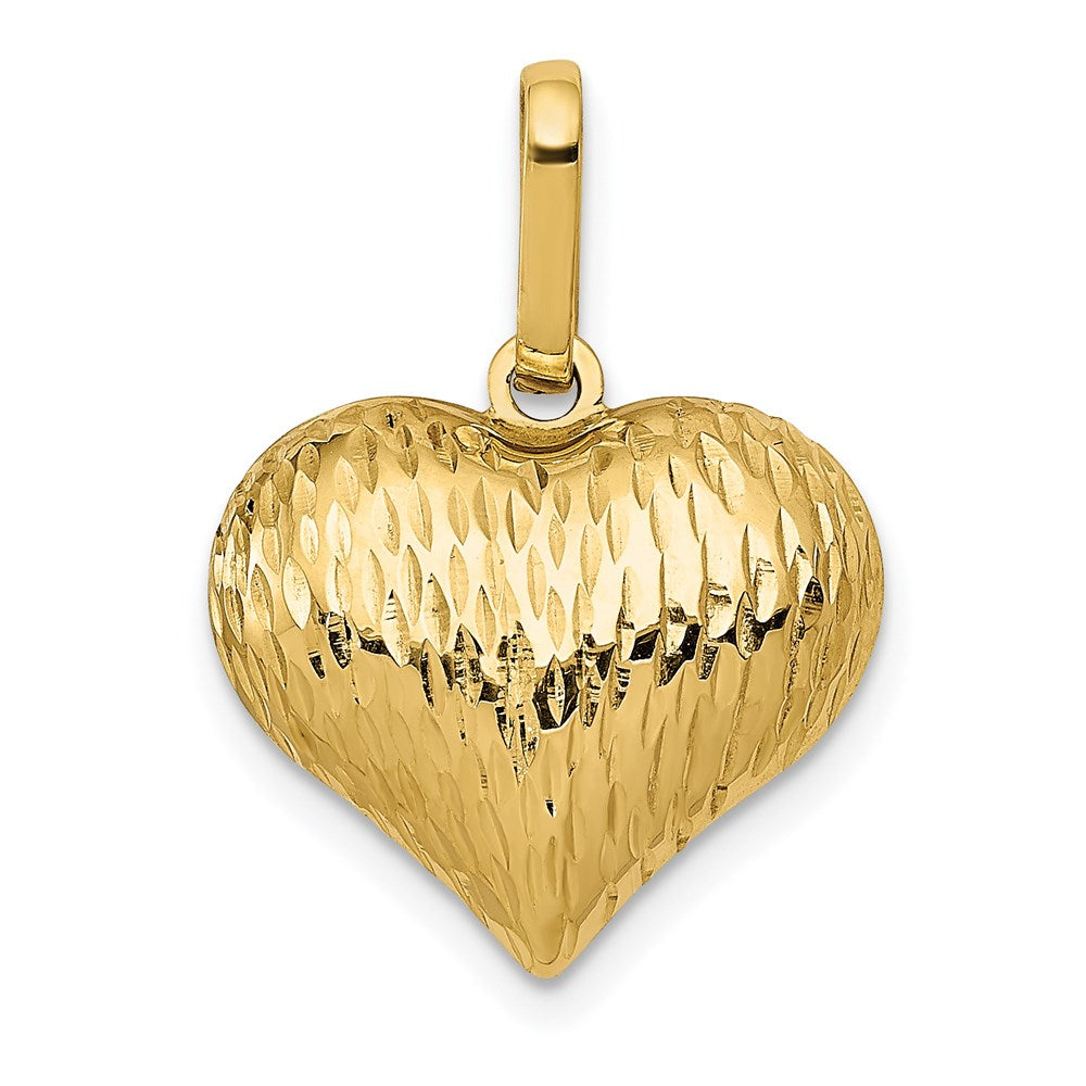 14K Yellow Gold Polished And Textured 3-D Heart Pendant