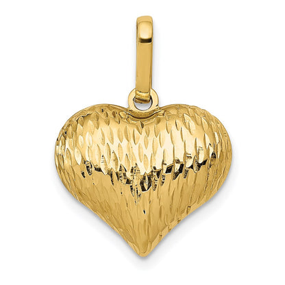 14K Yellow Gold Polished And Textured 3-D Heart Pendant