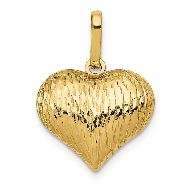 14K Yellow Gold Polished And Textured 3-D Heart Pendant