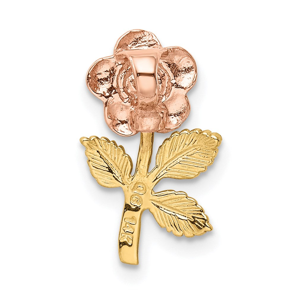 14K Two-Tone Mini Pink Rose Flower Chain Slide