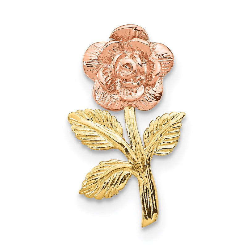 14K Two-Tone Mini Pink Rose Flower Chain Slide