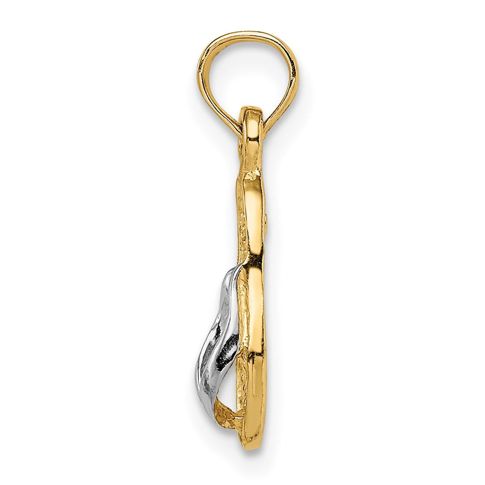 14K Yellow & Rhodium 3D W/Rhodium Single Flip-Flop Pendant
