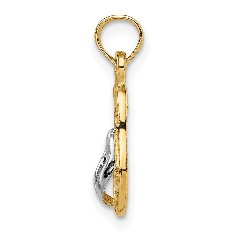 14K Yellow & Rhodium 3D W/Rhodium Single Flip-Flop Pendant