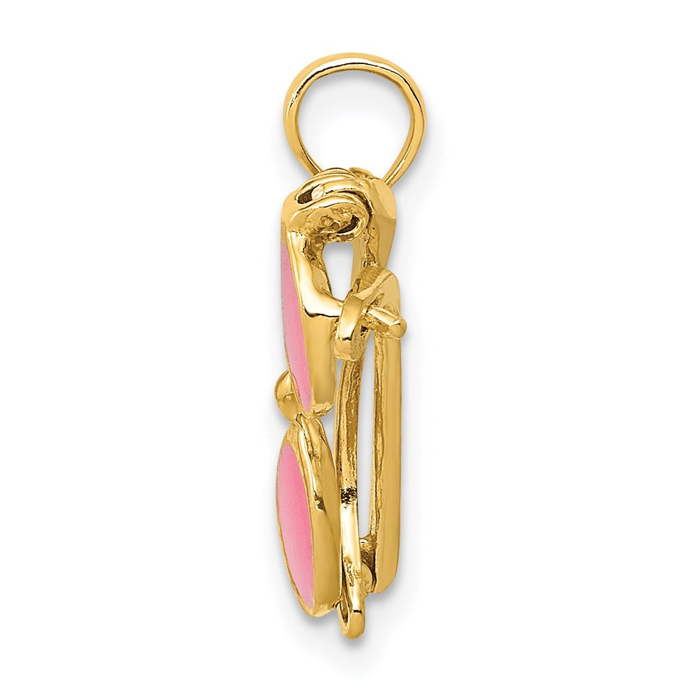 14K Yellow Gold 3-D Pink Enameled Moveable Sunglasses Pendant