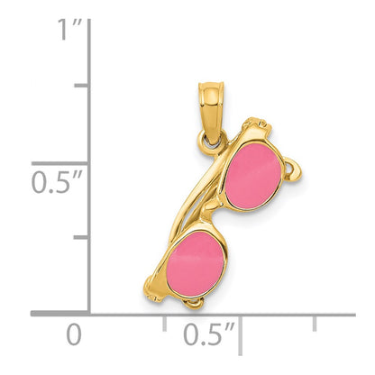 14K Yellow Gold 3-D Pink Enameled Moveable Sunglasses Pendant