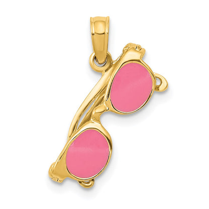 14K Yellow Gold 3-D Pink Enameled Moveable Sunglasses Pendant
