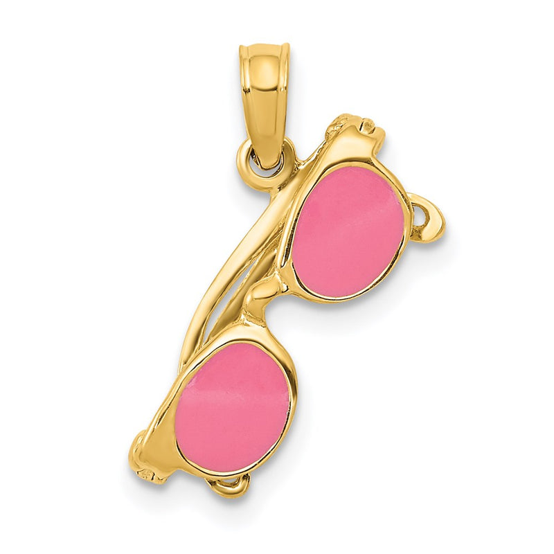 14K Yellow Gold 3-D Pink Enameled Moveable Sunglasses Pendant