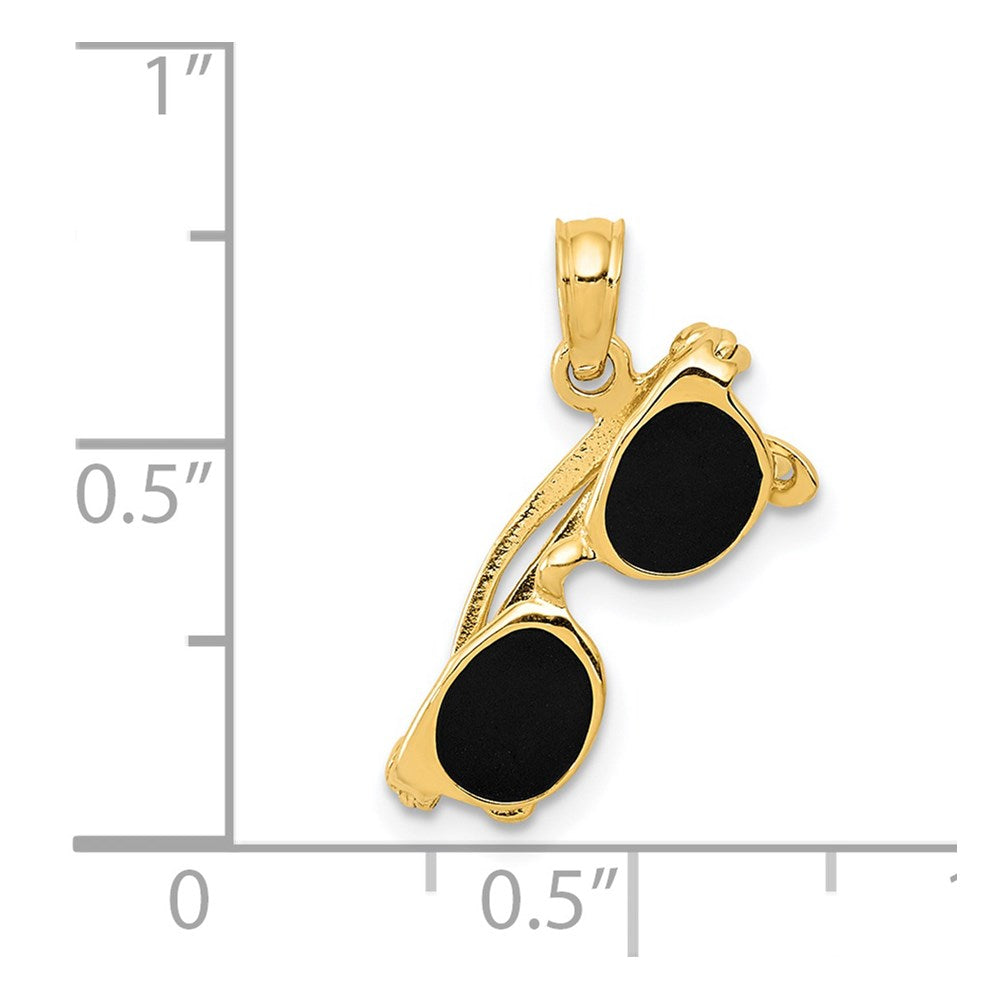 14K Yellow Gold 3-D Black Enameled Moveable Sunglasses Pendant