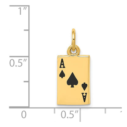 14K Yellow Gold Enameled Ace Of Spades Card Charm