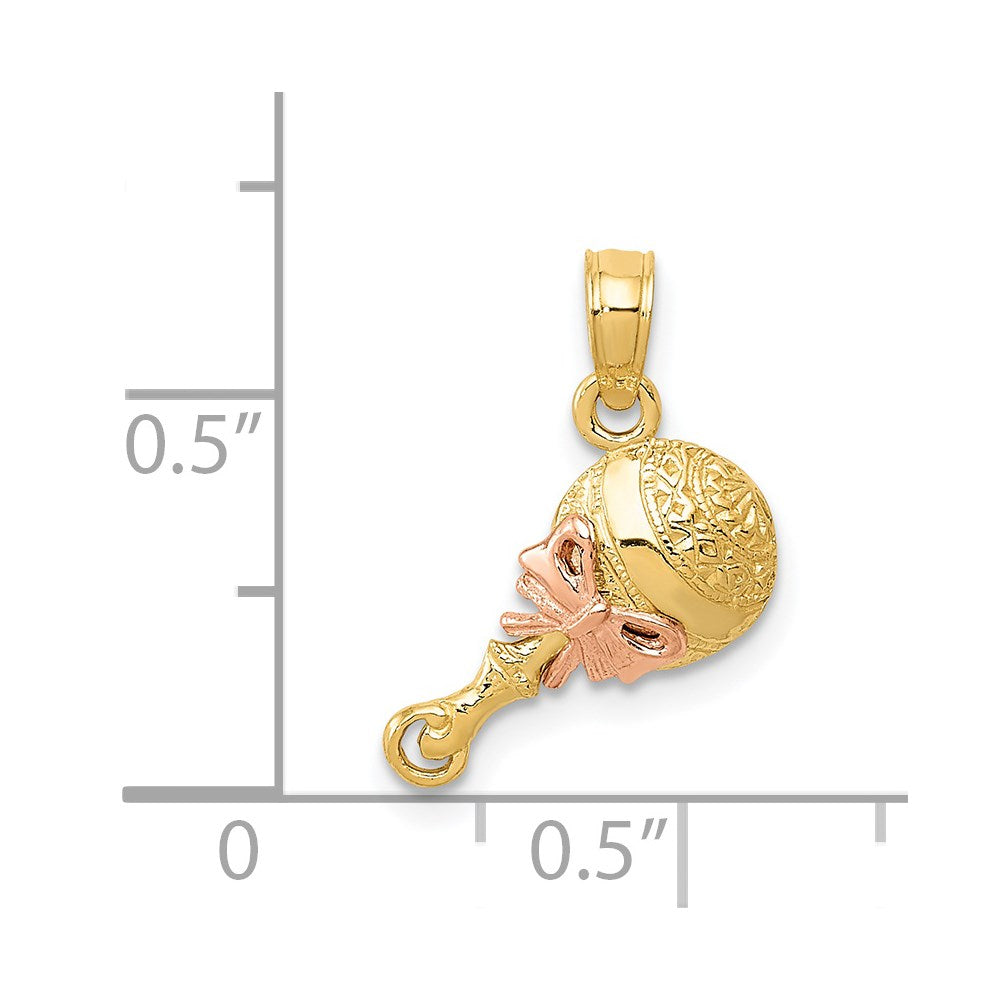 14K Two-Tone Baby Rattle Pendant