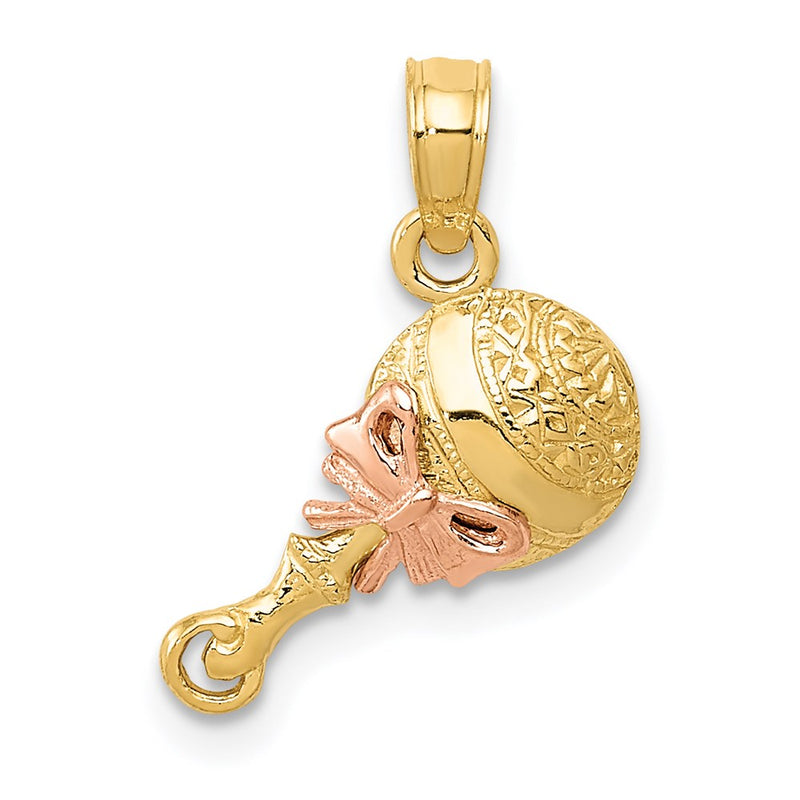 14K Two-Tone Baby Rattle Pendant