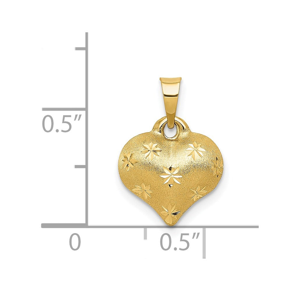 14K Yellow Gold Polished And Satin Diamond-Cut 3-D Puffed Heart Pendant