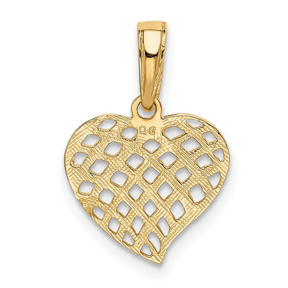 14K Yellow Gold Polished Basket Weave Pattern Heart Pendant
