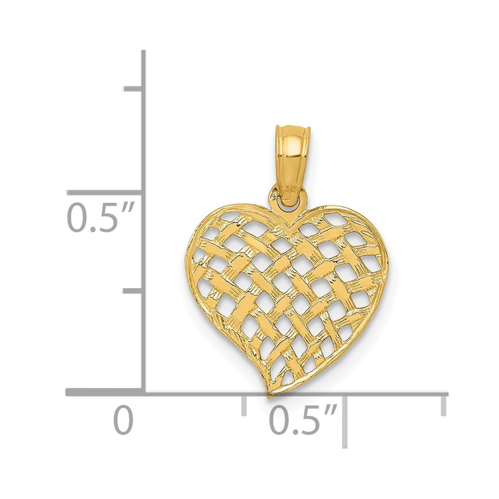 14K Yellow Gold Polished Basket Weave Pattern Heart Pendant