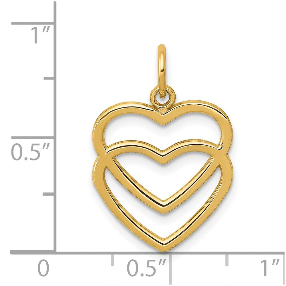 14K Yellow Gold Polished Double Heart Pendant