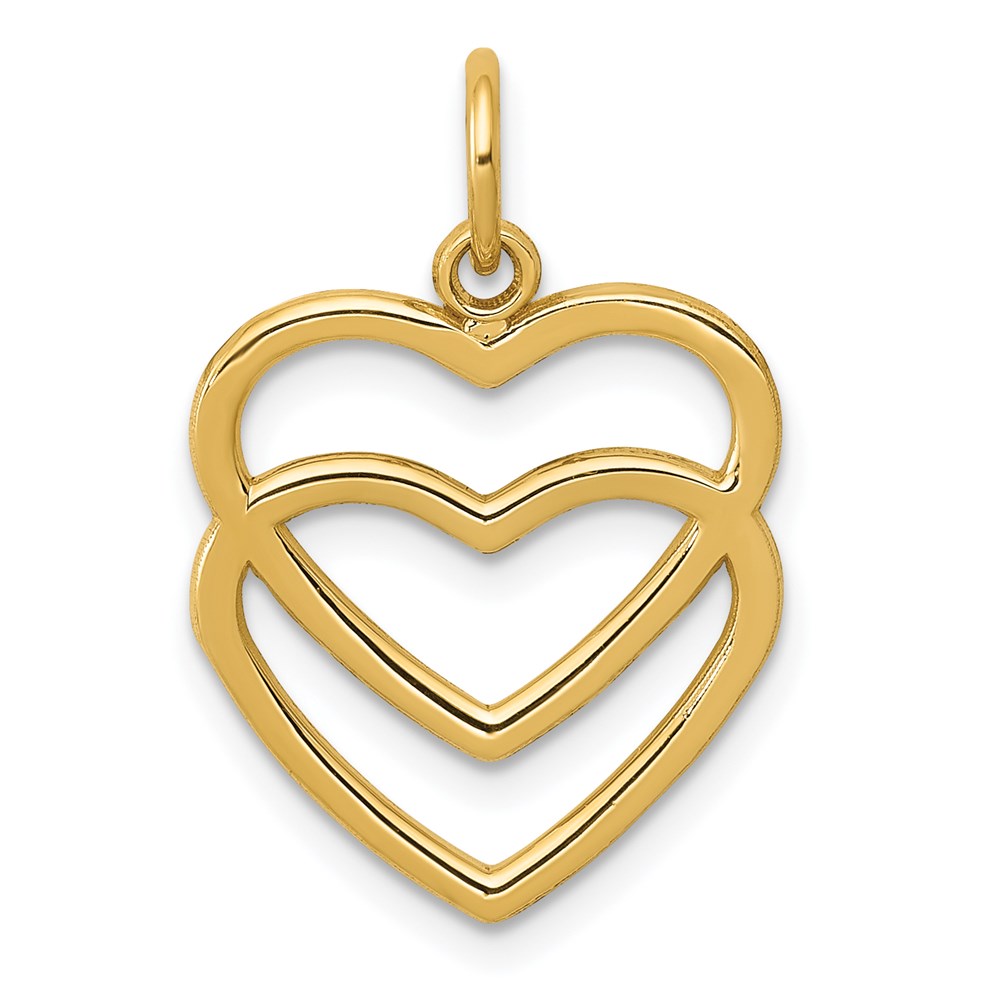 14K Yellow Gold Polished Double Heart Pendant