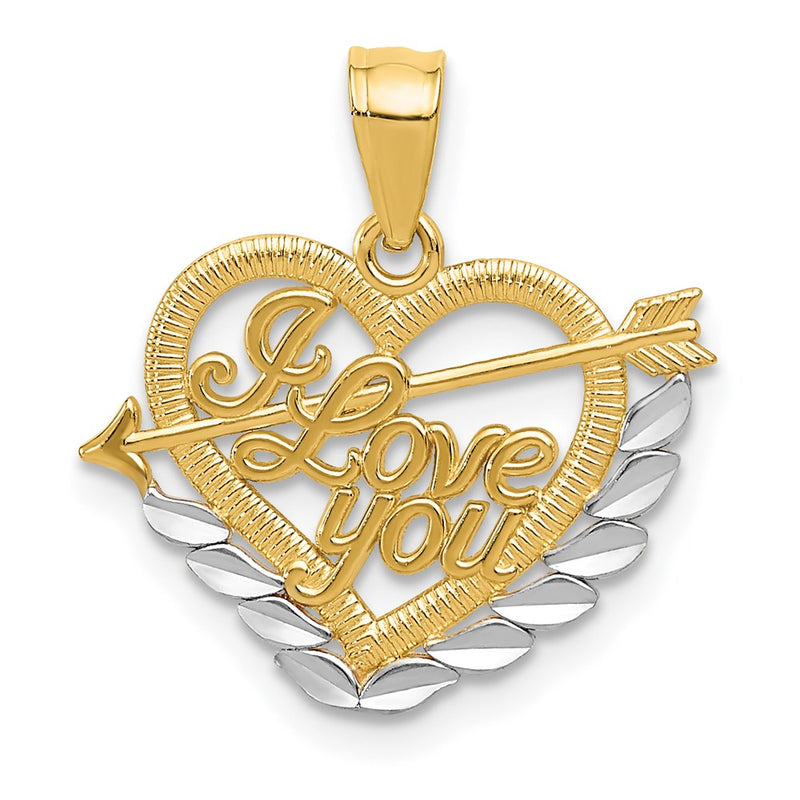 14K Yellow & Rhodium And I Love You Heart Pendant