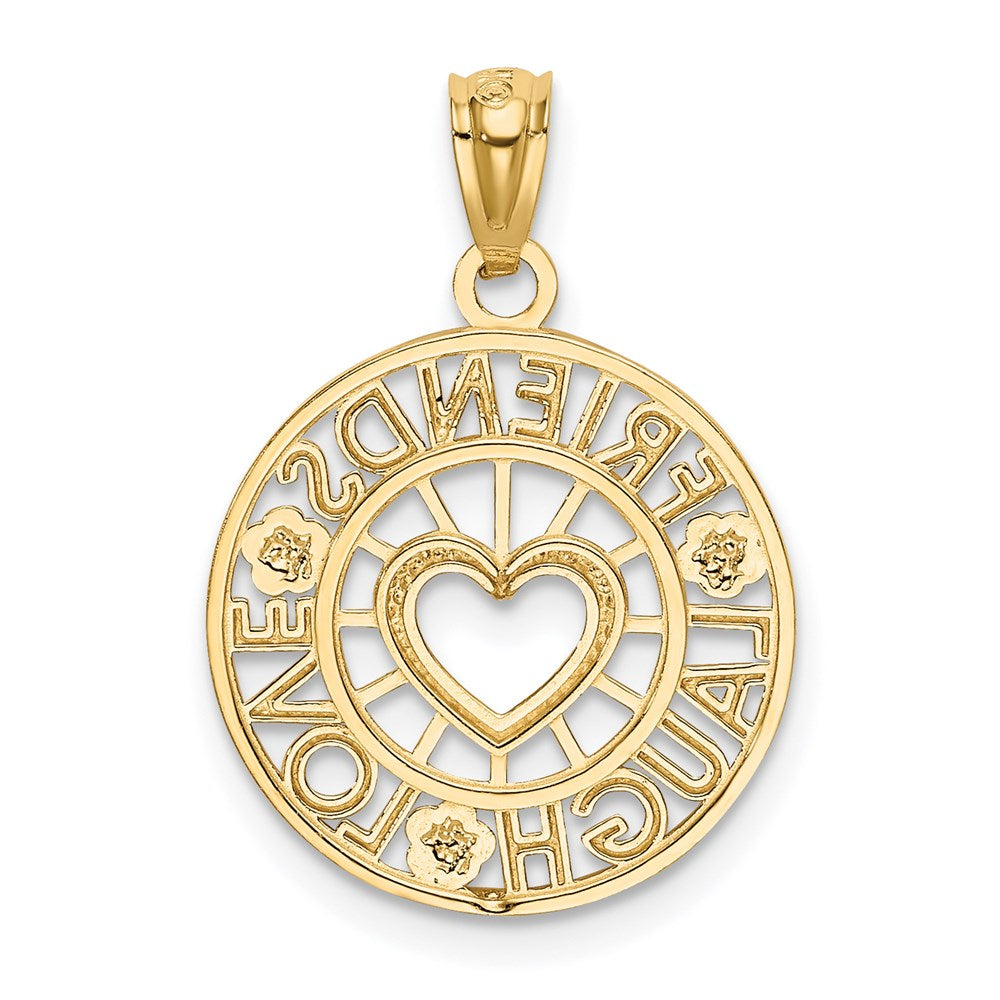 14K Yellow & Rhodium And Friends, Laugh, Love Circle Pendant