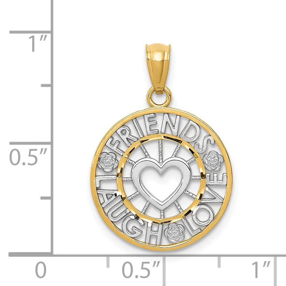 14K Yellow & Rhodium And Friends, Laugh, Love Circle Pendant