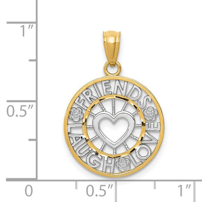 14K Yellow & Rhodium And Friends, Laugh, Love Circle Pendant