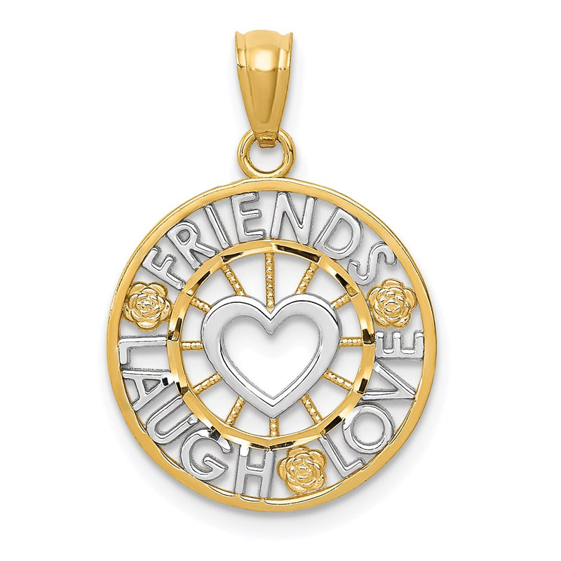 14K Yellow & Rhodium And Friends, Laugh, Love Circle Pendant