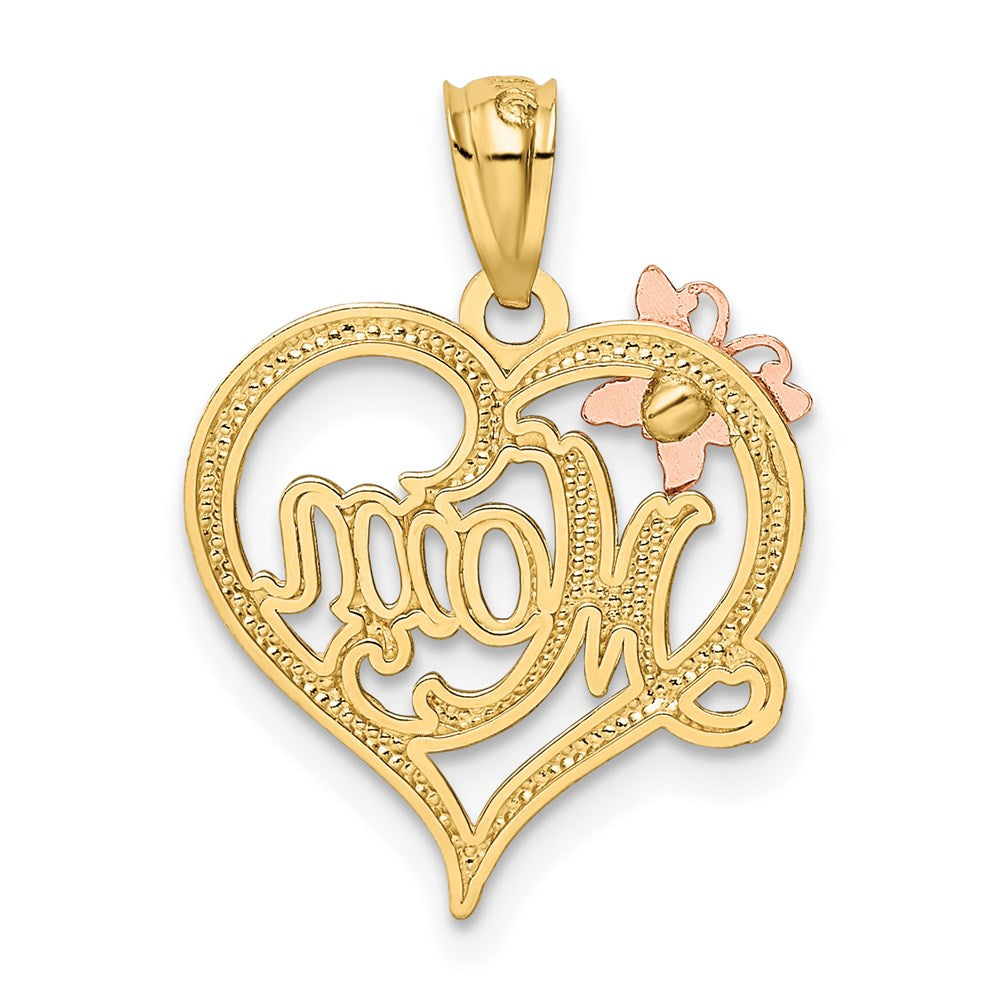 14K Two-Tone W/White Rhodium Mom Heart Pendant