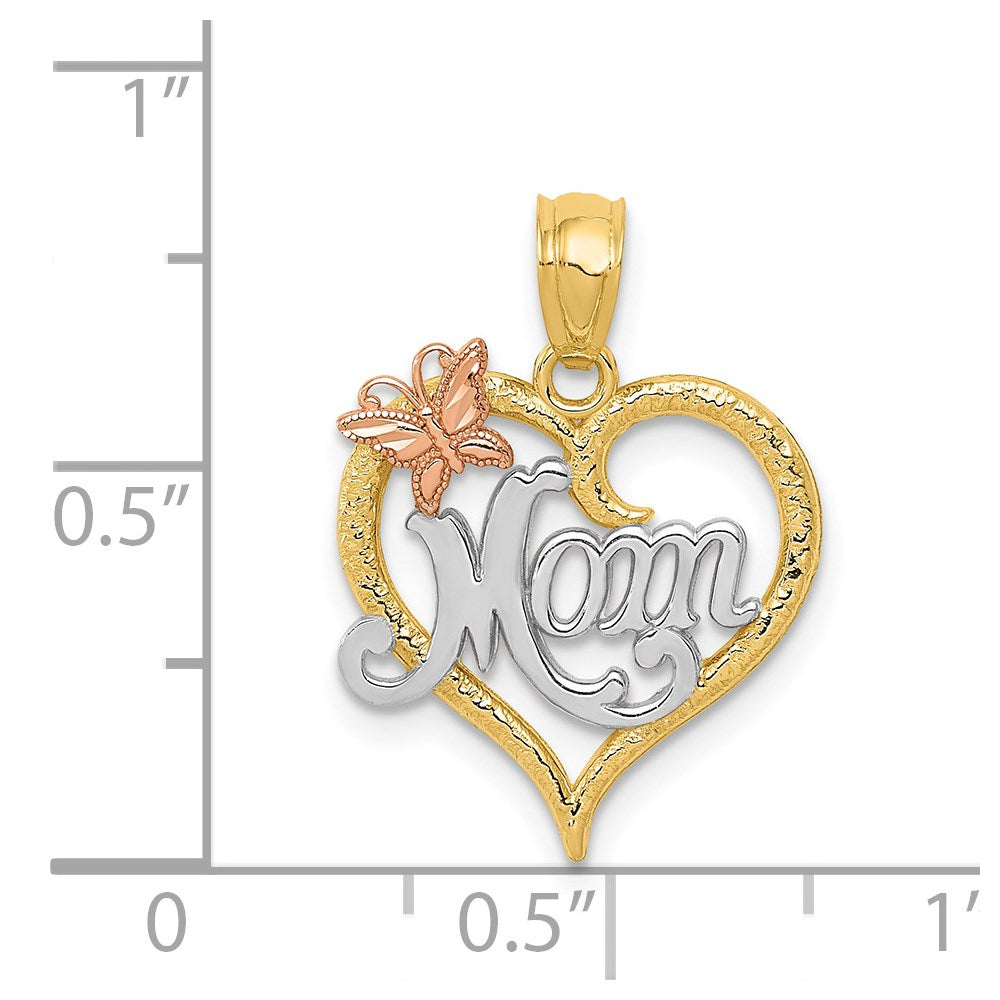 14K Two-Tone W/White Rhodium Mom Heart Pendant