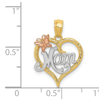 14K Two-Tone W/White Rhodium Mom Heart Pendant