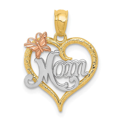 14K Two-Tone W/White Rhodium Mom Heart Pendant