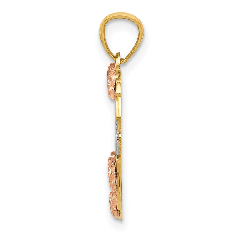 14K Two-Tone W/White Rhodium Sister Heart Pendant