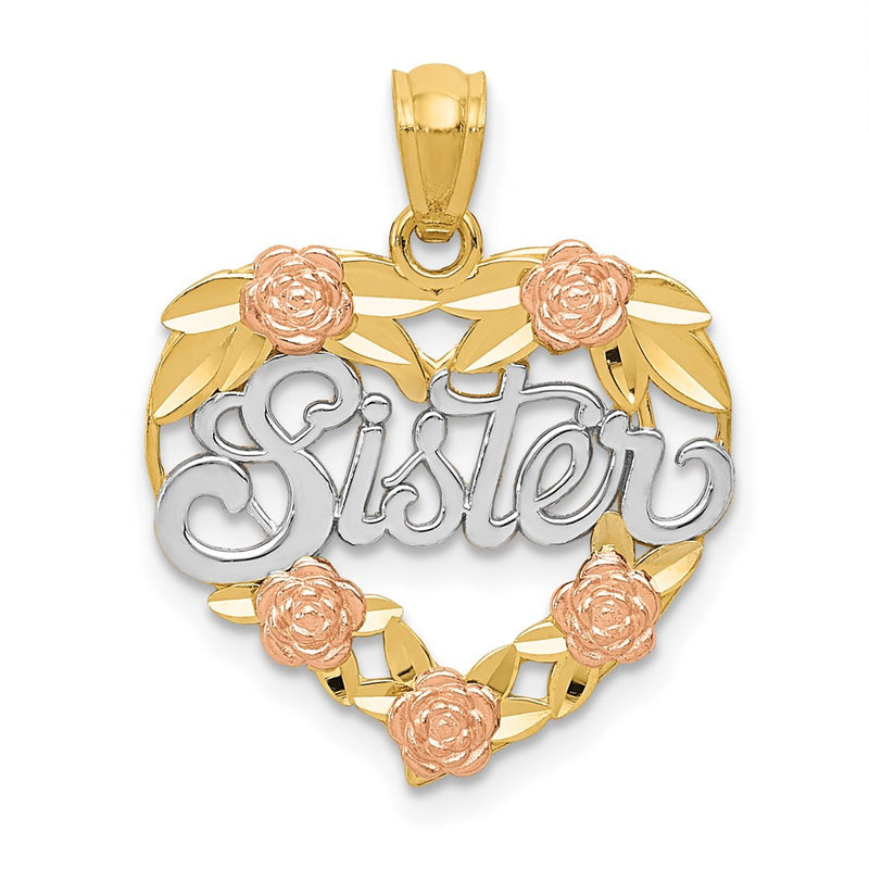 14K Two-Tone W/White Rhodium Sister Heart Pendant