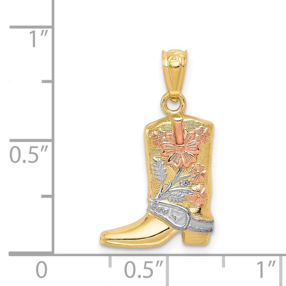 14K Yellow & Rhodium W/ Rose And White Floral Boot Pendant