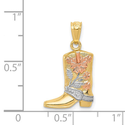 14K Yellow & Rhodium W/ Rose And White Floral Boot Pendant