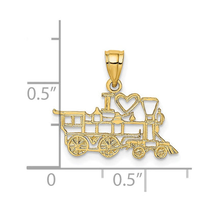 14K Yellow Gold I Love Trains Charm