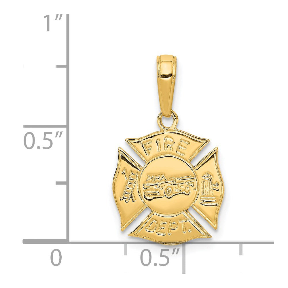 14K Yellow Gold Fire Dept Shield Pendant