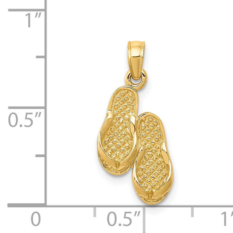 14K Yellow Gold 3D Flip Flops Pendant