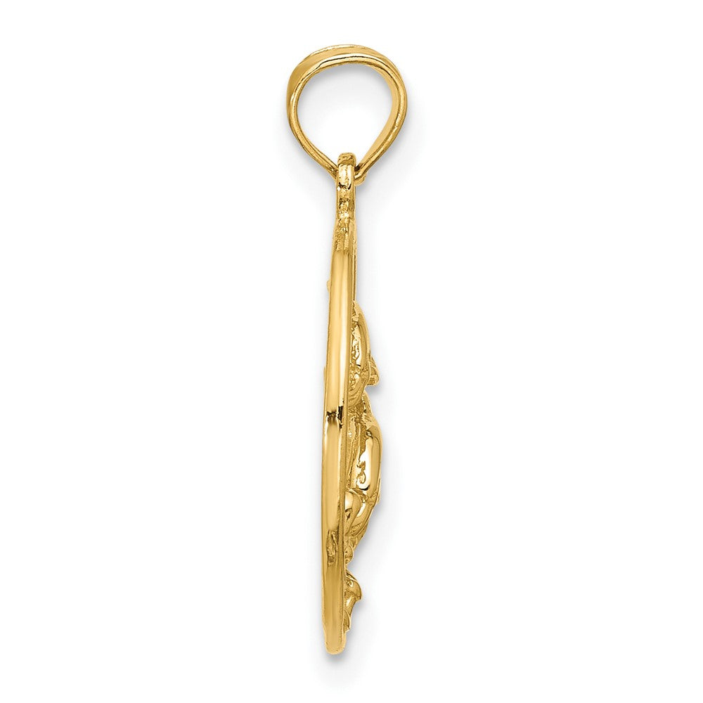 14K Yellow Gold Double Dolphin Circle Pendant