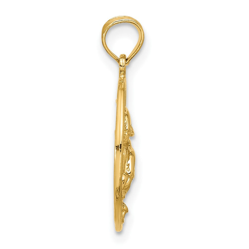 14K Yellow Gold Double Dolphin Circle Pendant