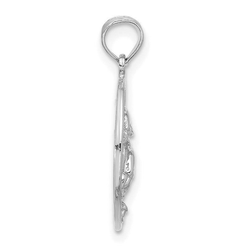 14K White Gold Double Dolphin Circle Pendant