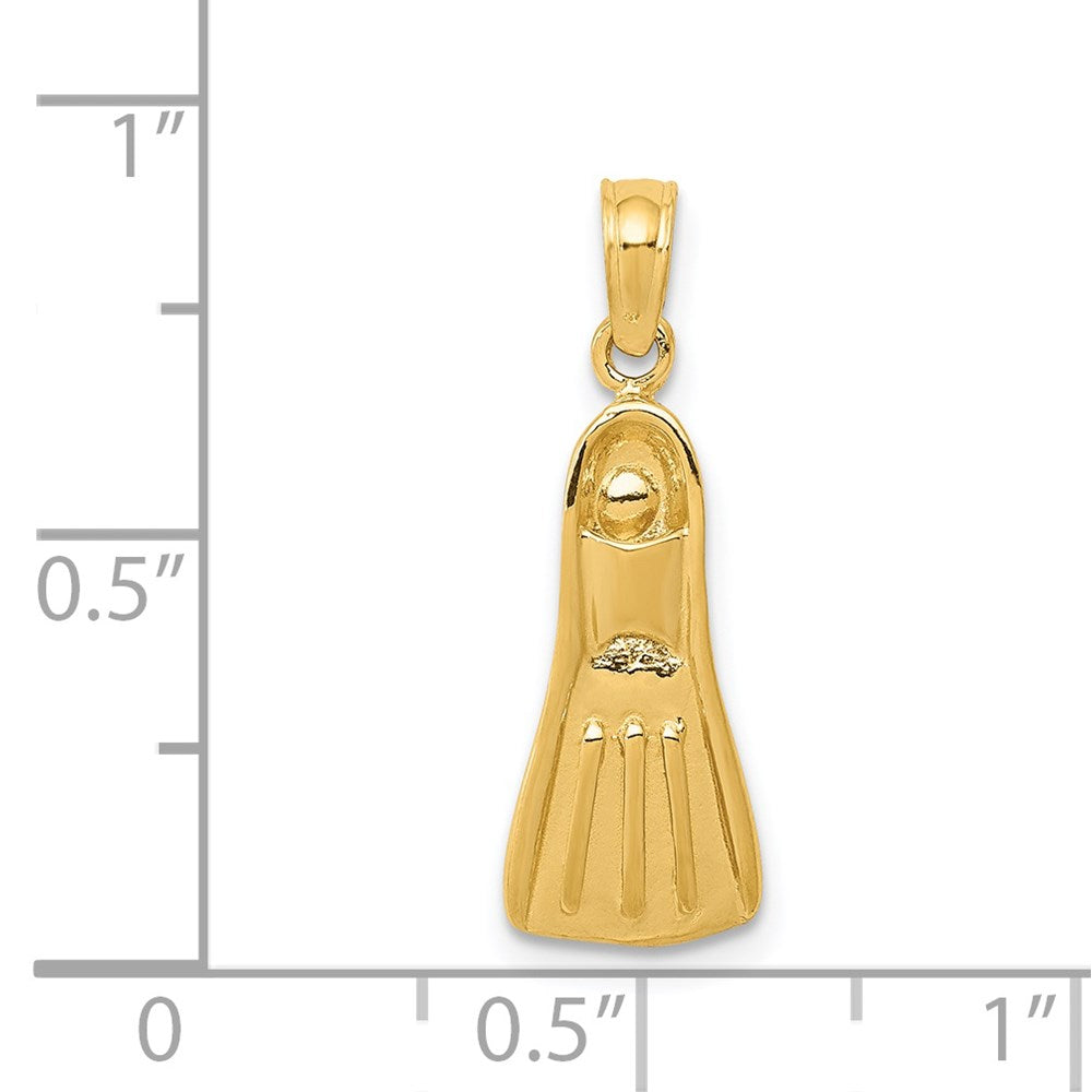14K Yellow Gold 3D Scuba Flipper Pendant