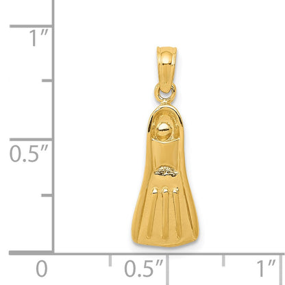 14K Yellow Gold 3D Scuba Flipper Pendant