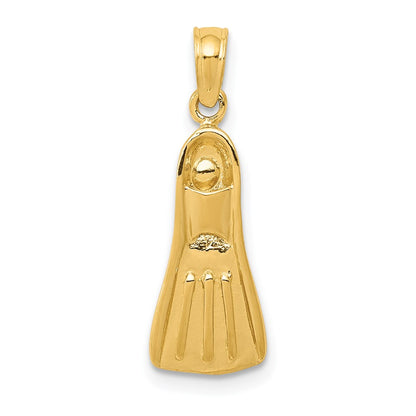 14K Yellow Gold 3D Scuba Flipper Pendant